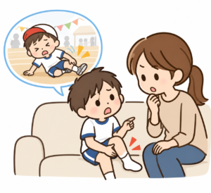 運動会のあとに足や膝の痛みを感じている子ども